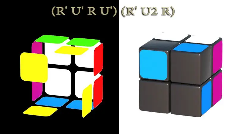 Solving Pocket cube 2x2x2: II step (2/7) - algorithm: (R'U'RU')(R'U2R)