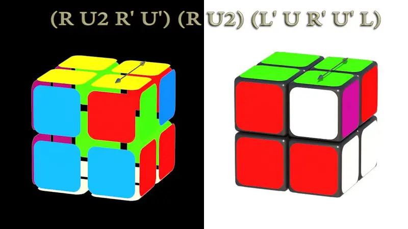 Solving Pocket cube 2x2x2: III step - permuting neighbouring corners - algorithm: (RU2R'U')(RU2)(L'UR'U'L)