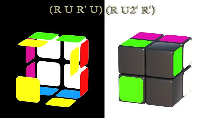 Solving Pocket cube 2x2x2: II step (1/7) - algorithm: (RUR'U)(RU2'R')